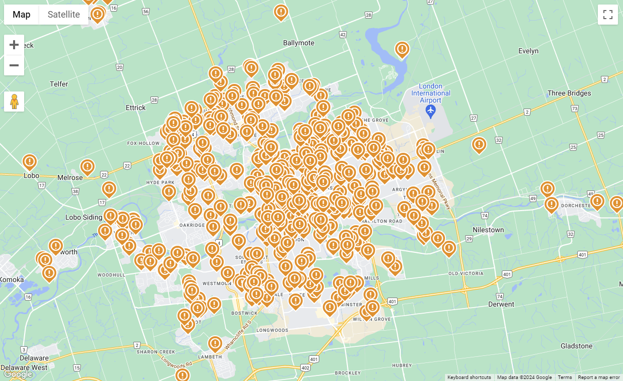Map of BOS customer locations